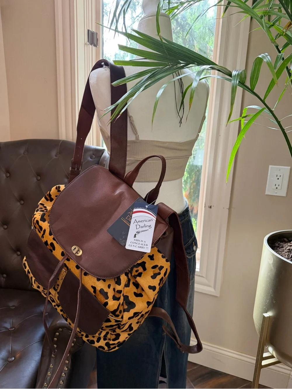 NWT Vintage American Darling Genuine Leather Cowhide Hair on Backpack Tote Bag